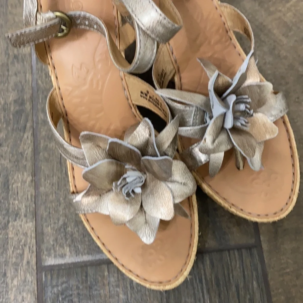 Born Metallic Gold Flower Wedge Sandals